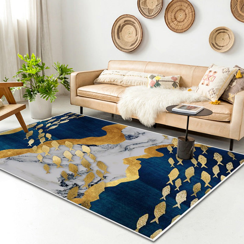 Luxury Gold Rug Polyester Graphic Indoor Rug Washable Rug for Drawing Room