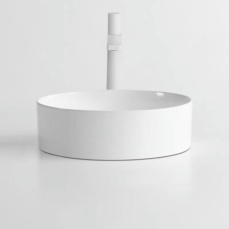 Modern Round Sink Ceramic Metal Undermount Bathroom Sink in White(Not Included Faucet)