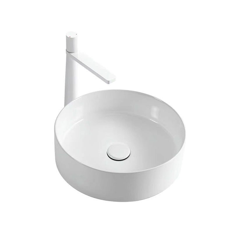 Modern Round Sink Ceramic Metal Undermount Bathroom Sink in White(Not Included Faucet)