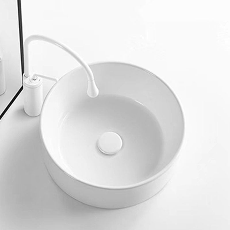 Modern Round Sink Ceramic Metal Undermount Bathroom Sink in White(Not Included Faucet)
