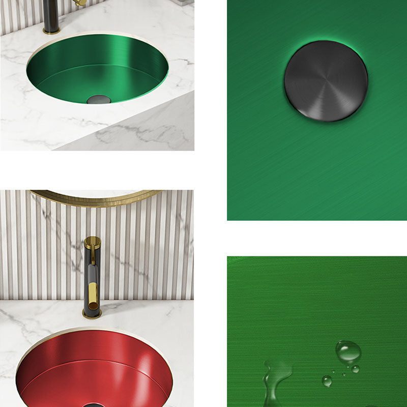 Contemporary Round Wash Stand Ceramic Metal Undermount Bathroom Sink