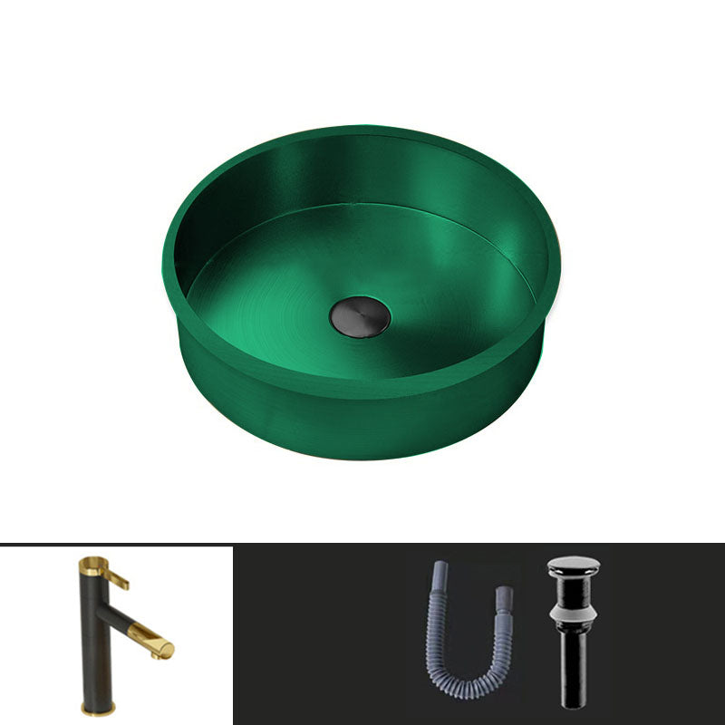 Contemporary Round Wash Stand Ceramic Metal Undermount Bathroom Sink