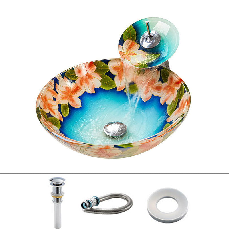 Tempered Glass Bathroom Sink Contemporary Trough Bathroom Sink with Round Shape