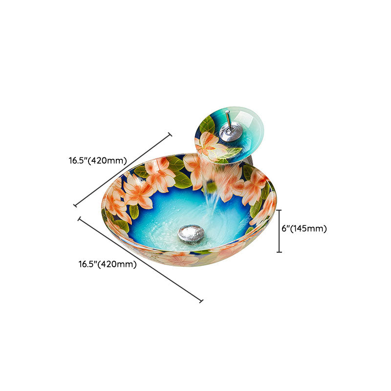Tempered Glass Bathroom Sink Contemporary Trough Bathroom Sink with Round Shape