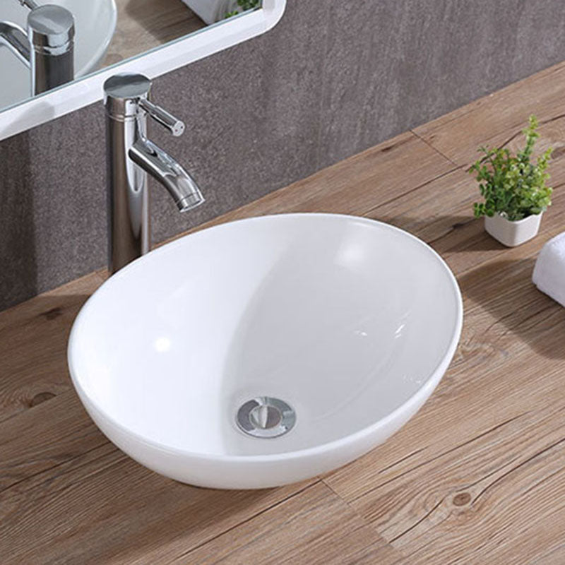 Modern Vessel Bathroom Sink Porcelain Oval Vessel Lavatory Sink(Not Included Faucet)
