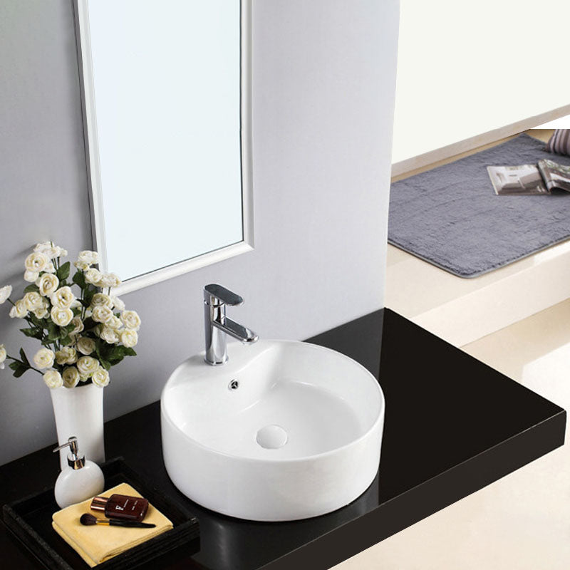Contemporary Bathroom Sink Porcelain Trough Sink with Round Shape(Not Included Faucets)