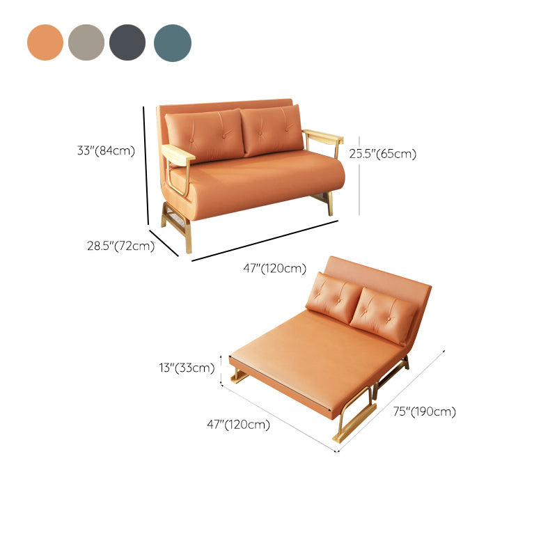 Glam Sofa Bed Bonded Leather Pillow Back Square Arms Sleeper Sofa