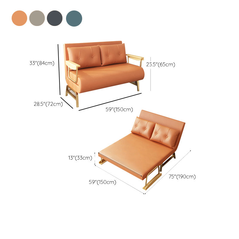 Glam Sofa Bed Bonded Leather Pillow Back Square Arms Sleeper Sofa