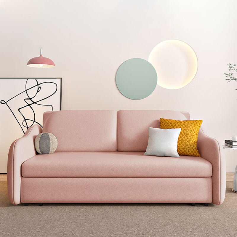 Scandinavian Faux Leather Sleeper Sloped Arm Sofa Bed in Pink