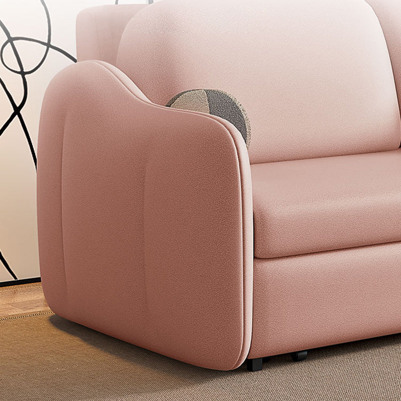 Scandinavian Faux Leather Sleeper Sloped Arm Sofa Bed in Pink