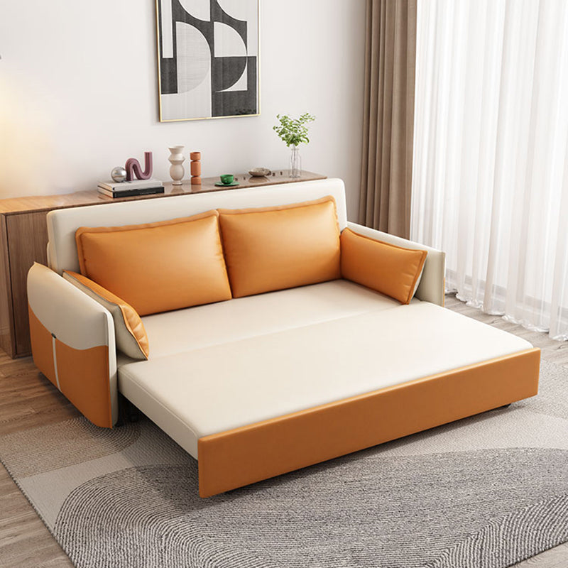 Modern Faux Leather Sleeper Sofa 35.43"H Upholstered Pillow Top Arms Sofa Bed