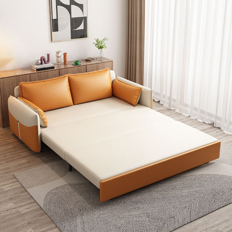 Modern Faux Leather Sleeper Sofa 35.43"H Upholstered Pillow Top Arms Sofa Bed