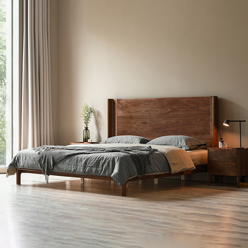 Solid Wood Headboard Standard Bed Mattress Included Bed Frame with Custom Legs