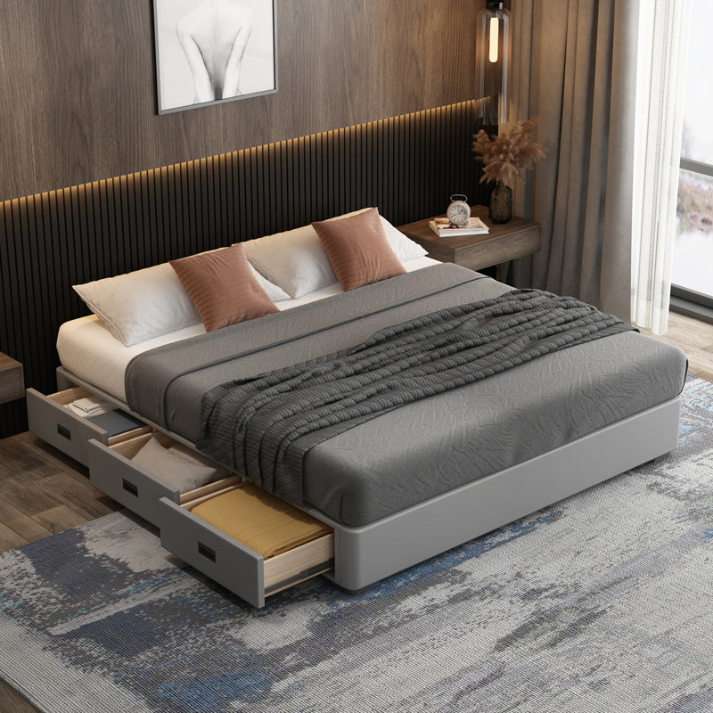 Contemporary Low Mattress Included Bed Frame Grey Upholstered Tufted Bed with 3 Drawers