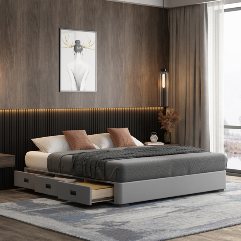 Contemporary Low Mattress Included Bed Frame Grey Upholstered Tufted Bed with 3 Drawers