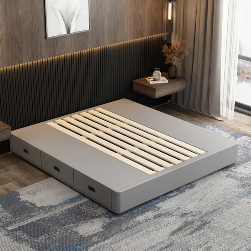 Contemporary Low Mattress Included Bed Frame Grey Upholstered Tufted Bed with 3 Drawers