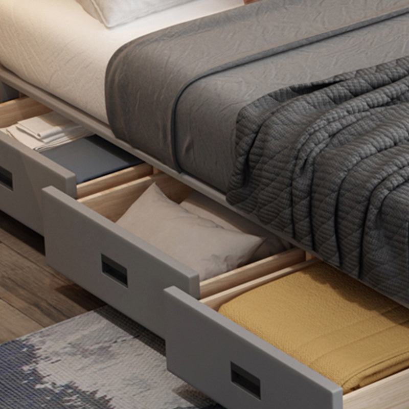 Contemporary Low Mattress Included Bed Frame Grey Upholstered Tufted Bed with 3 Drawers