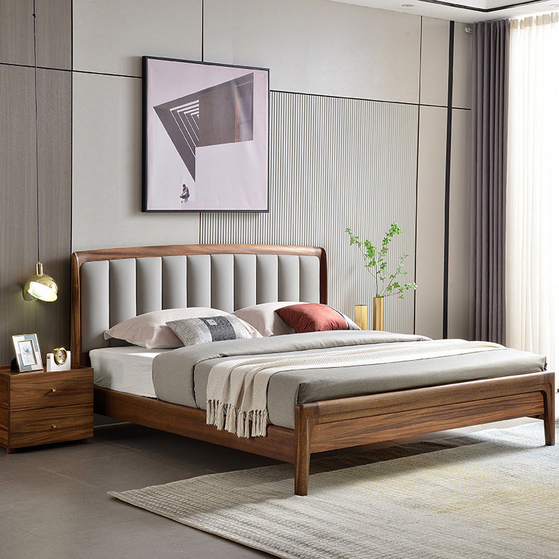 Upholstered Headboard Standard Bed Walnut Bed Frame with Legs