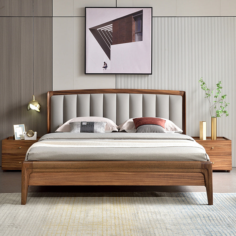 Upholstered Headboard Standard Bed Walnut Bed Frame with Legs