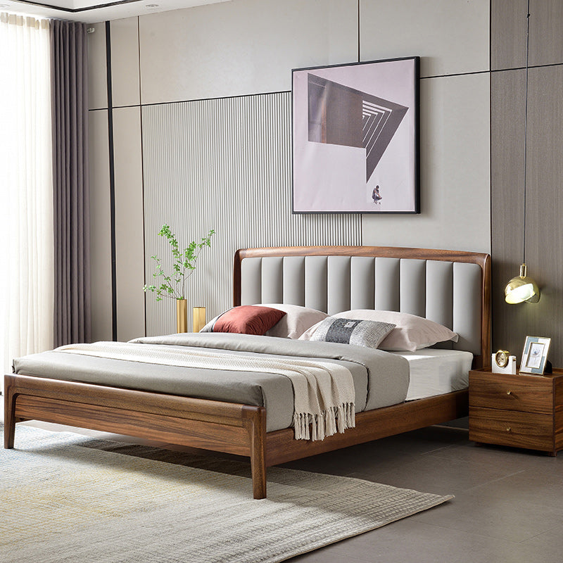 Upholstered Headboard Standard Bed Walnut Bed Frame with Legs