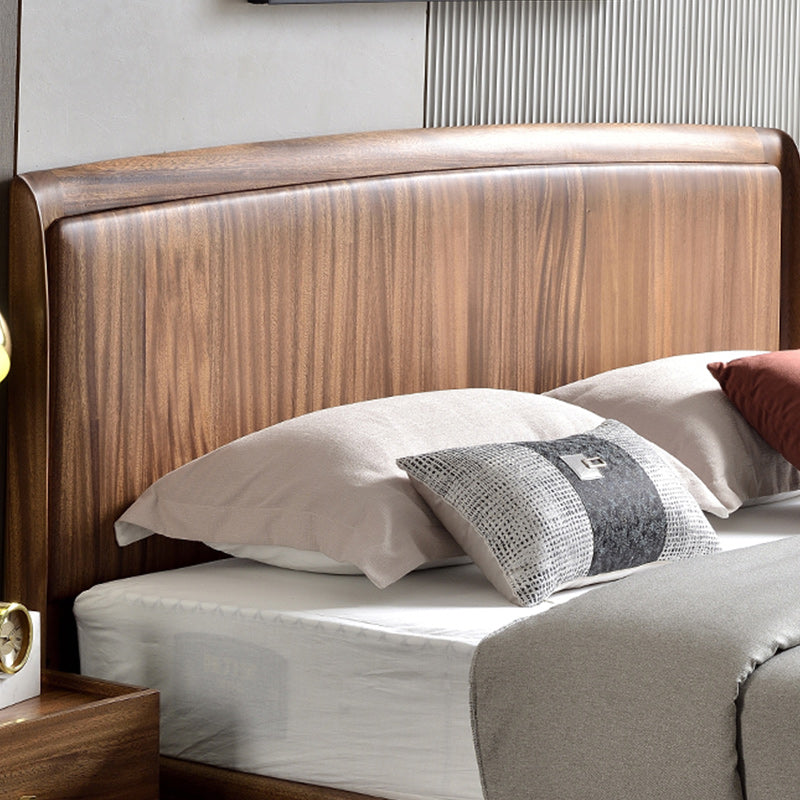 Upholstered Headboard Standard Bed Walnut Bed Frame with Legs