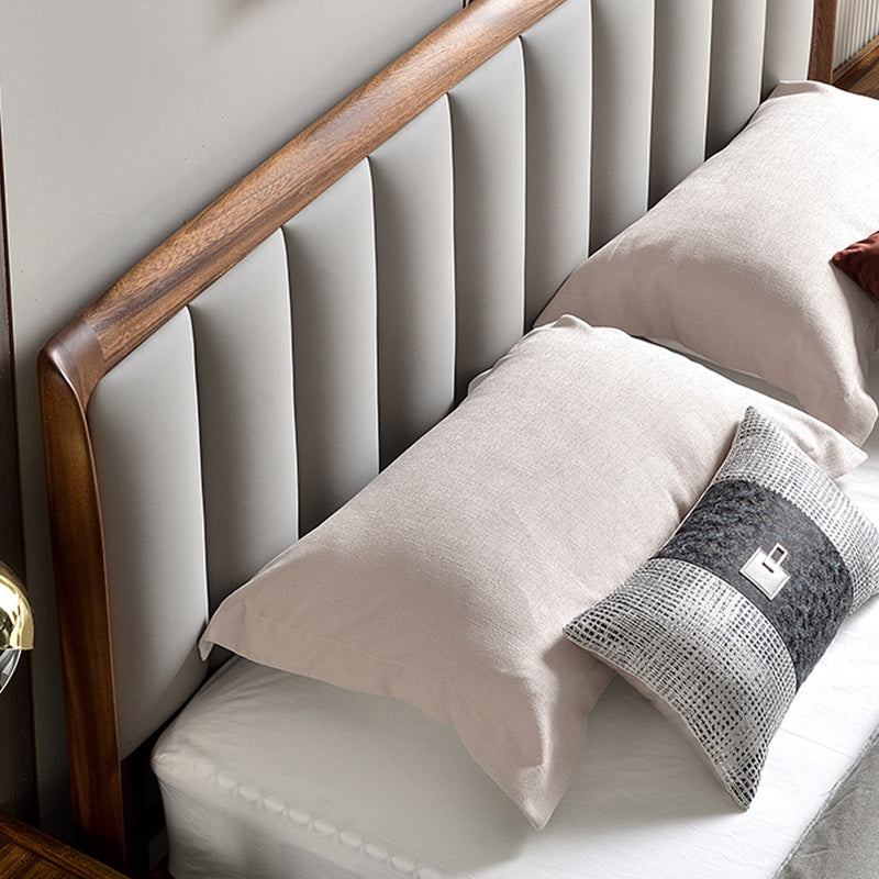 Upholstered Headboard Standard Bed Walnut Bed Frame with Legs