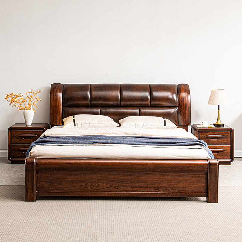 Solid Wood Walnut Standard Bed Lift Up Storage Bed Frame with Headboard and Footboard