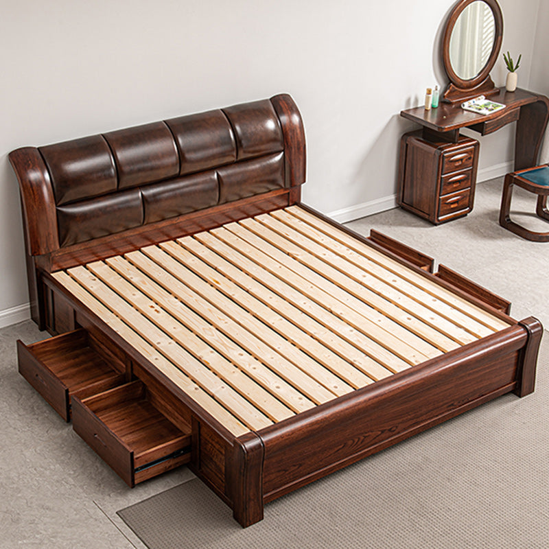 Solid Wood Walnut Standard Bed Lift Up Storage Bed Frame with Headboard and Footboard