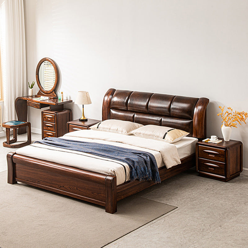 Solid Wood Walnut Standard Bed Lift Up Storage Bed Frame with Headboard and Footboard