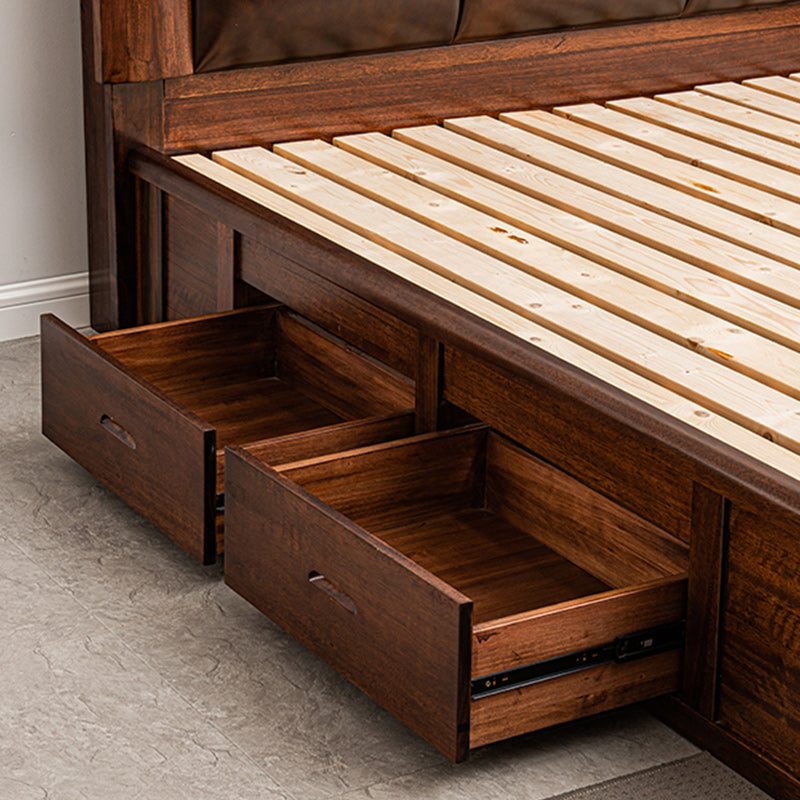 Solid Wood Walnut Standard Bed Lift Up Storage Bed Frame with Headboard and Footboard