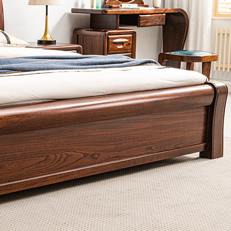 Solid Wood Walnut Standard Bed Lift Up Storage Bed Frame with Headboard and Footboard