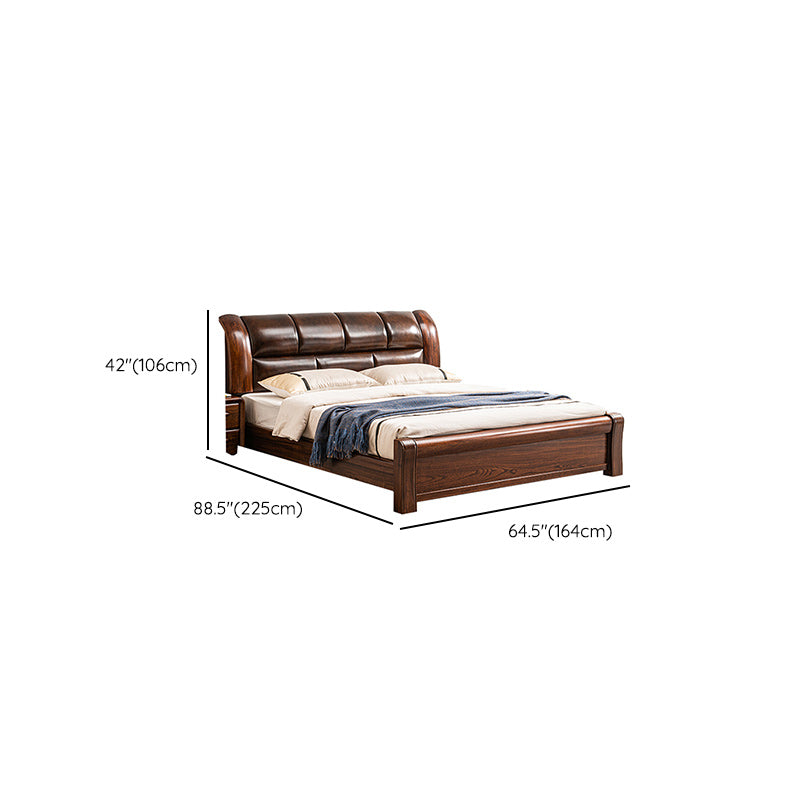 Solid Wood Walnut Standard Bed Lift Up Storage Bed Frame with Headboard and Footboard