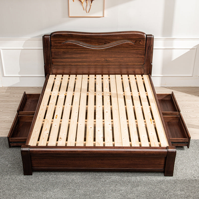 Solid Wood Walnut Standard Bed Lift Up Storage Bed Frame with Footboard