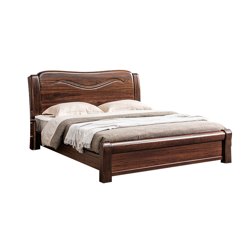 Solid Wood Walnut Standard Bed Lift Up Storage Bed Frame with Footboard