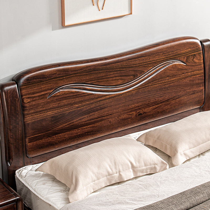 Solid Wood Walnut Standard Bed Lift Up Storage Bed Frame with Footboard