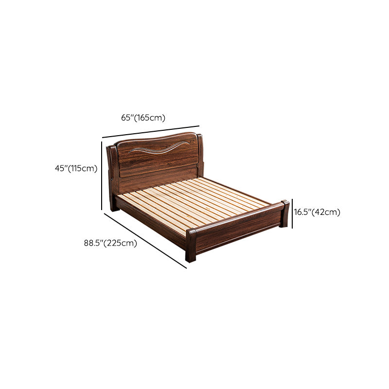 Solid Wood Walnut Standard Bed Lift Up Storage Bed Frame with Footboard