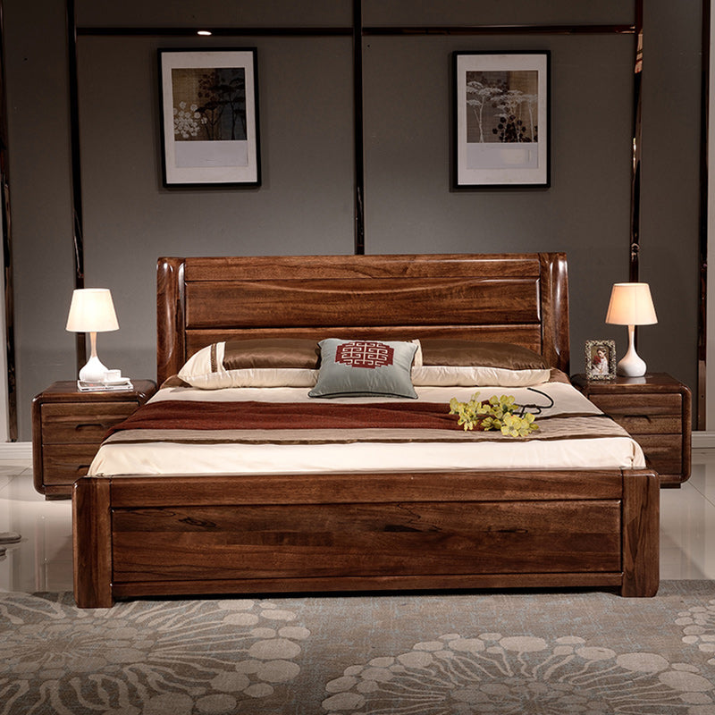 Solid Wood Walnut Standard Bed Lift Up Storage Bed Frame with Headboard