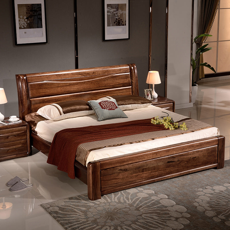 Solid Wood Walnut Standard Bed Lift Up Storage Bed Frame with Headboard