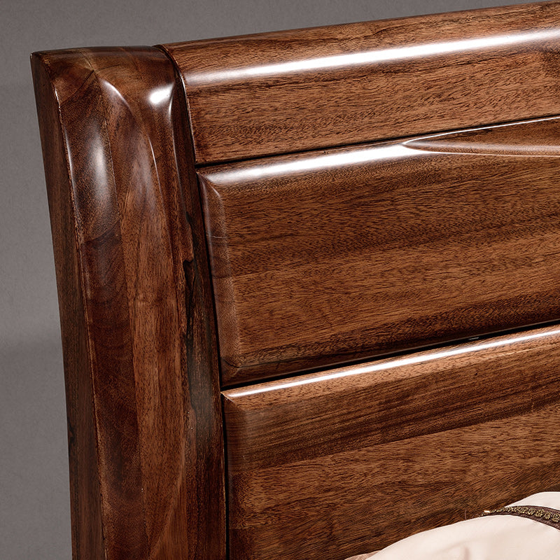 Solid Wood Walnut Standard Bed Lift Up Storage Bed Frame with Headboard