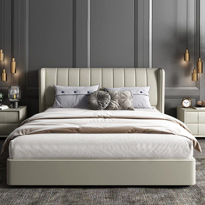 Contemporary Genuine Leather Wingback Upholstered Headboard Wingback Bed