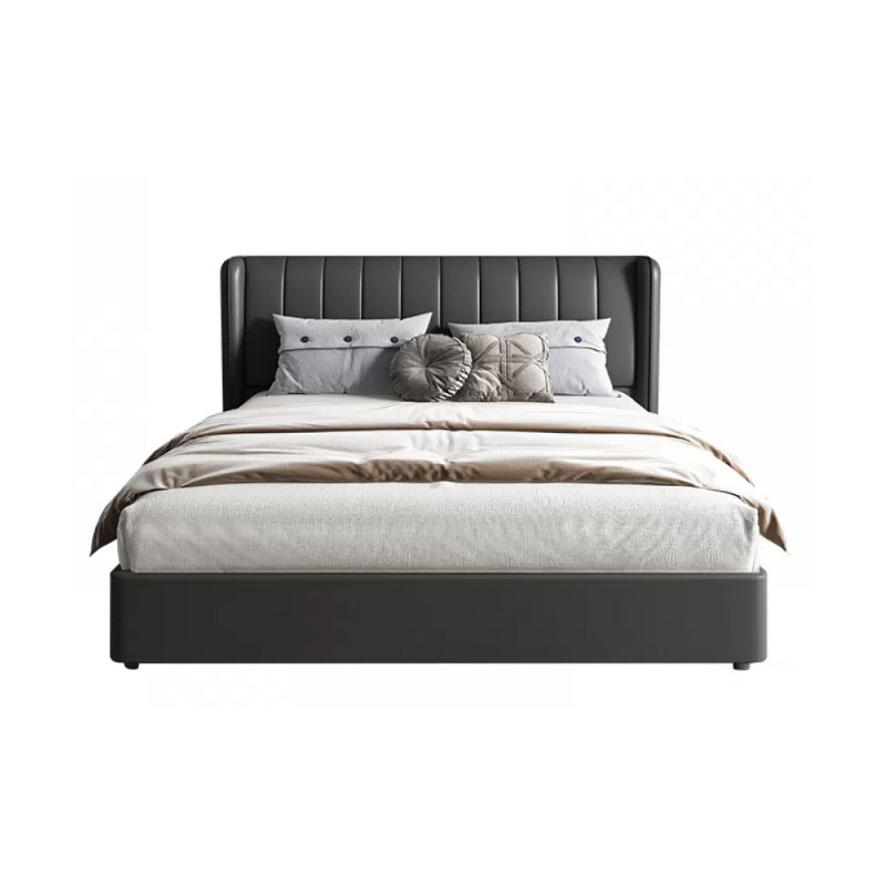 Contemporary Genuine Leather Wingback Upholstered Headboard Wingback Bed