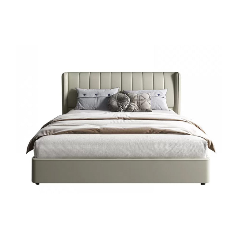 Contemporary Genuine Leather Wingback Upholstered Headboard Wingback Bed