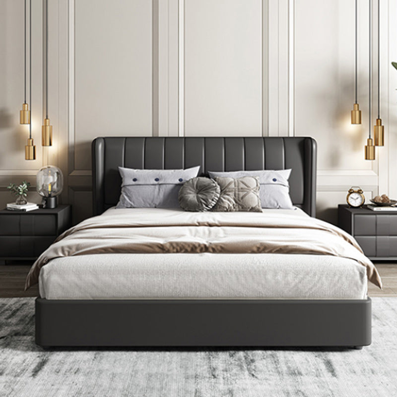 Contemporary Genuine Leather Wingback Upholstered Headboard Wingback Bed