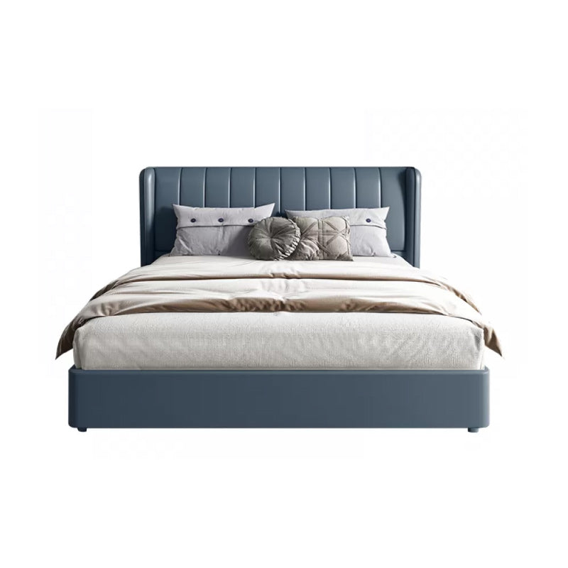 Contemporary Genuine Leather Wingback Upholstered Headboard Wingback Bed