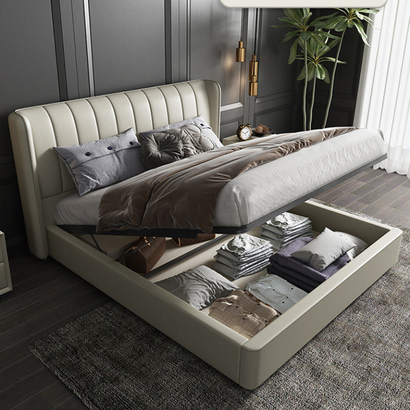 Contemporary Genuine Leather Wingback Upholstered Headboard Wingback Bed