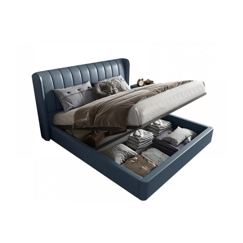 Contemporary Genuine Leather Wingback Upholstered Headboard Wingback Bed