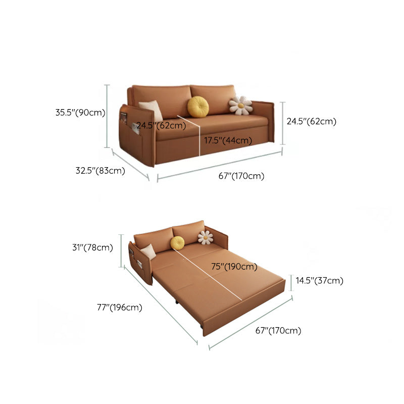Faux Leather Sofa Bed Metal Frame Sleeper Sofa with Storage Box