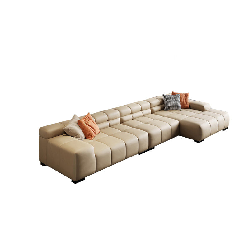 Modern Leather and Fabric Sectional Square Arm Sectional with Pillows