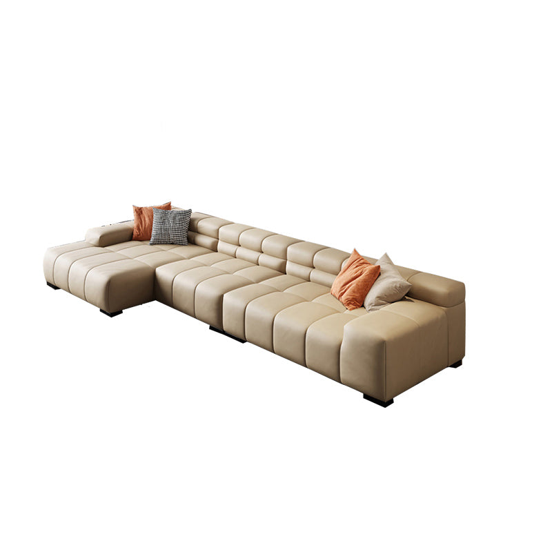 Modern Leather and Fabric Sectional Square Arm Sectional with Pillows