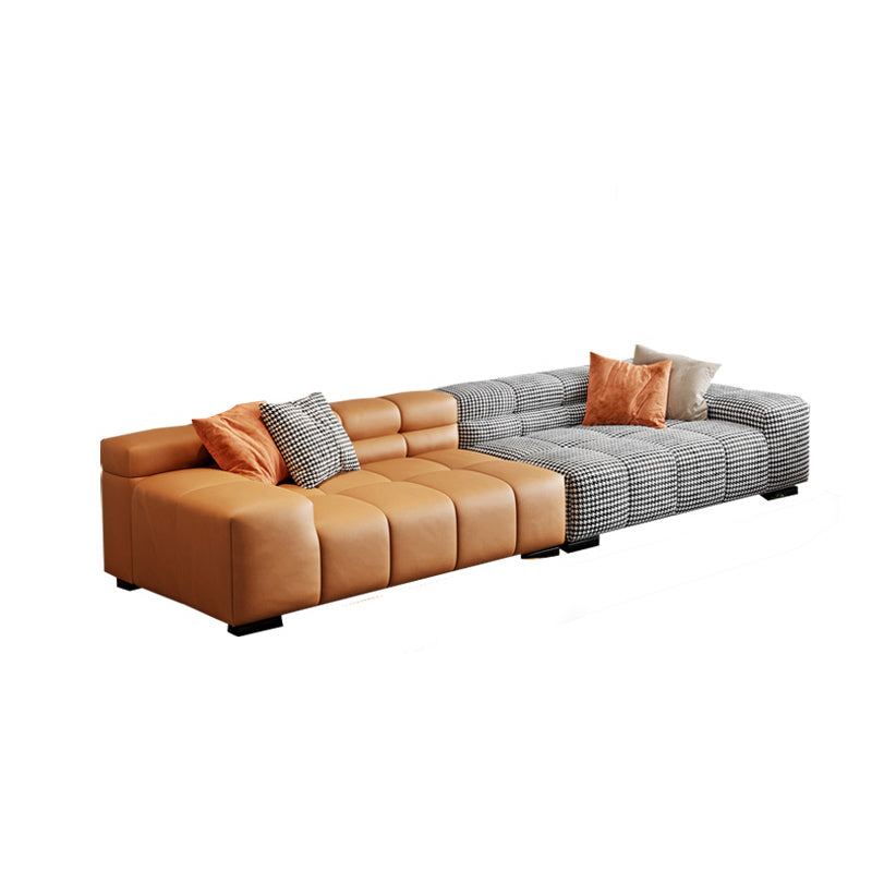 Modern Leather and Fabric Sectional Square Arm Sectional with Pillows